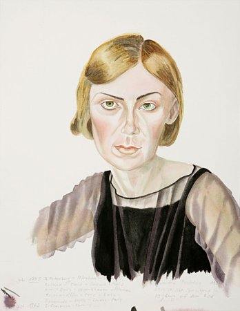 16. Alexandra Povorina-Hestermann um 1924 ( 39-jährig ) in einem Kleid, gesehen bei Christian Schad, 8 / 2012, Aquarell auf Bütten, 39 x 29 cm, 400,- Euro